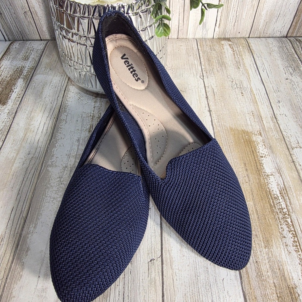 Veittes Womens Navy Blue Knit Pointed Toe Loafers Flats Size 9 Comfort Shoes